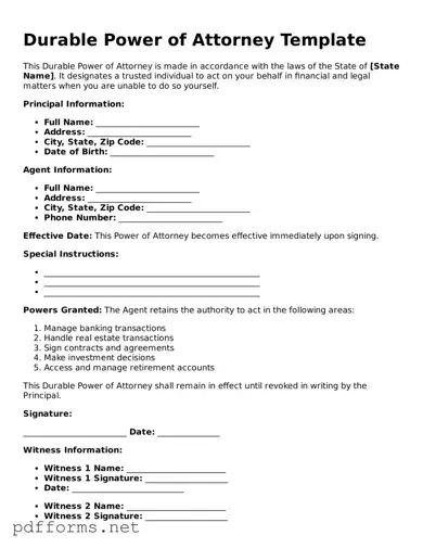 Official Durable Power of Attorney Template