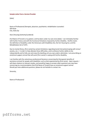 Download Emotional Support Animal Letter Template
