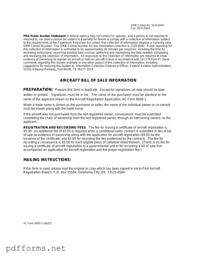 Download Aircraft Bill of Sale AC 8050-2 Template