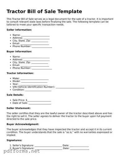 Official Tractor Bill of Sale Template
