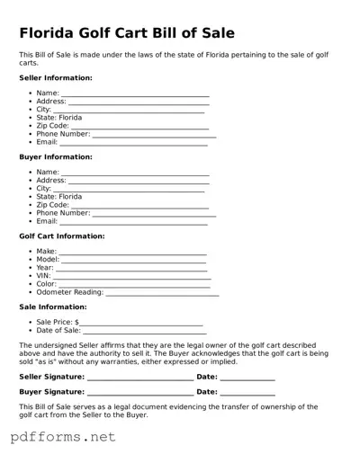 Free  Golf Cart Bill of Sale Document for Florida