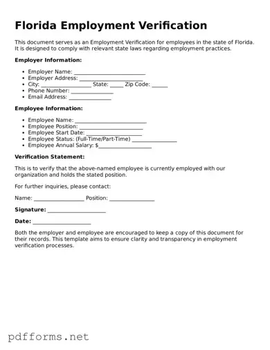 Free  Employment Verification Document for Florida
