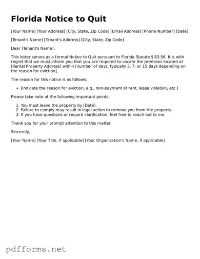 Free  Notice to Quit Document for Florida