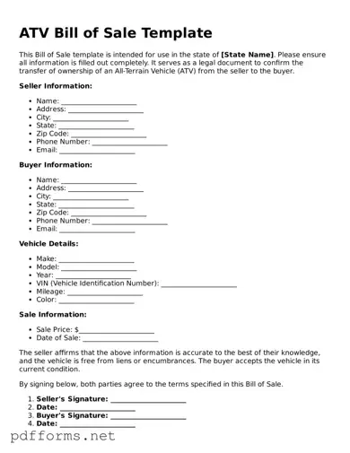 Official ATV Bill of Sale Template