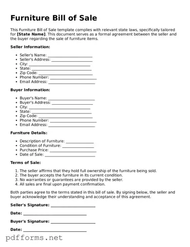 Official Furniture Bill of Sale Template