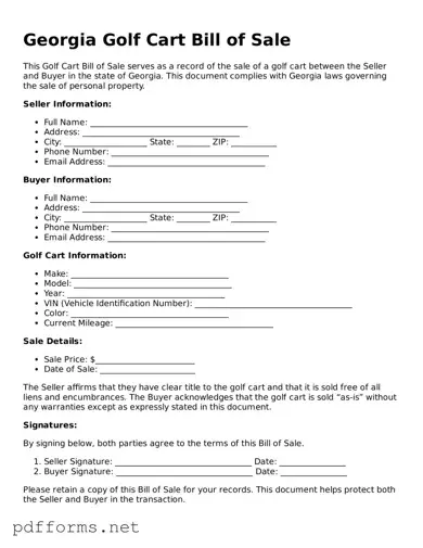 Free  Golf Cart Bill of Sale Document for Georgia