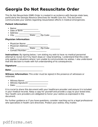 Free  Do Not Resuscitate Order Document for Georgia