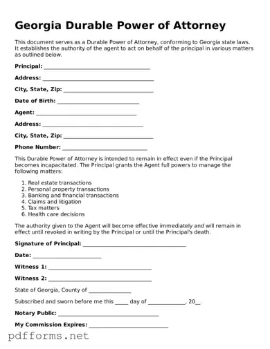 Free  Durable Power of Attorney Document for Georgia