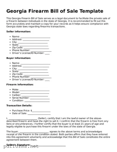 Free  Firearm Bill of Sale Document for Georgia