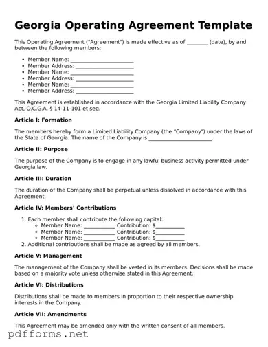 Free  Operating Agreement Document for Georgia