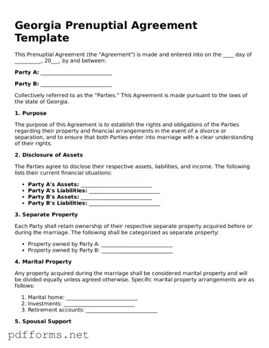 Free  Prenuptial Agreement Document for Georgia