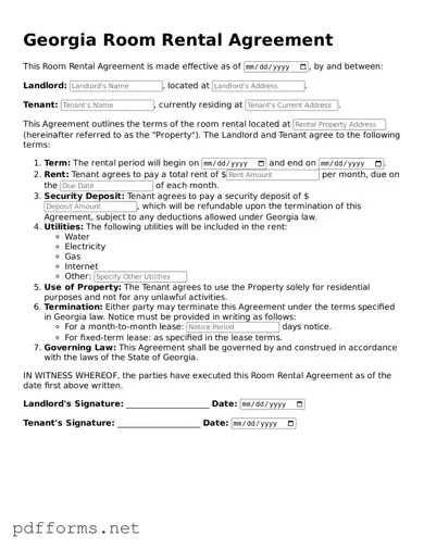Free  Room Rental Agreement Document for Georgia