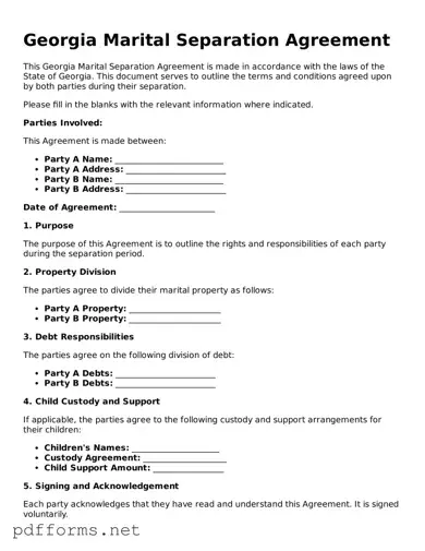 Free  Marital Separation Agreement Document for Georgia