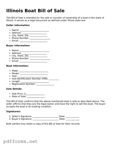 Free  Boat Bill of Sale Document for Illinois