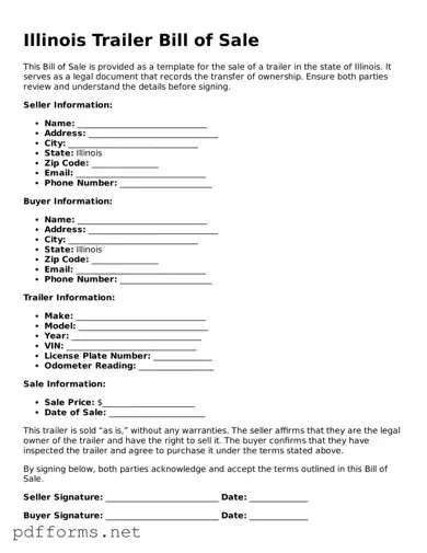 Free  Trailer Bill of Sale Document for Illinois