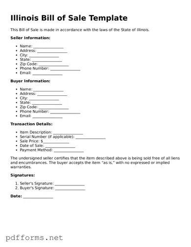 Free  Bill of Sale Document for Illinois