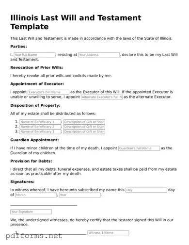 Free  Last Will and Testament Document for Illinois