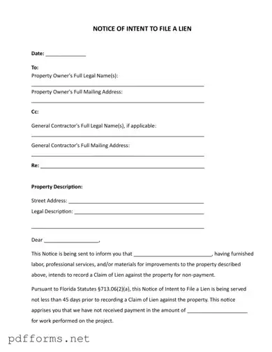 Download Intent To Lien Florida Template
