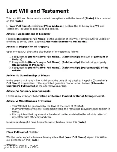Official Last Will and Testament Template
