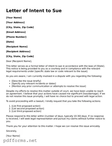 Official Letter of Intent to Sue Template