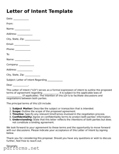 Official Letter of Intent Template