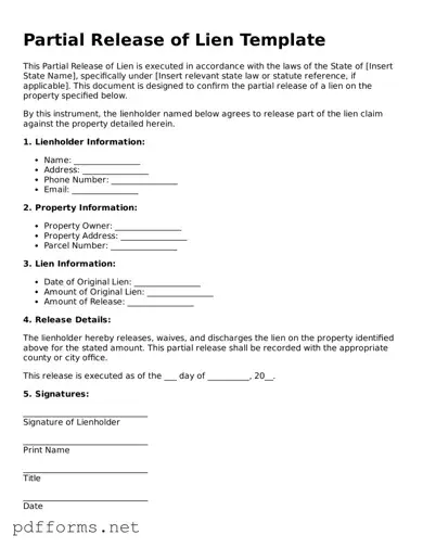 Official Partial Release of Lien Template