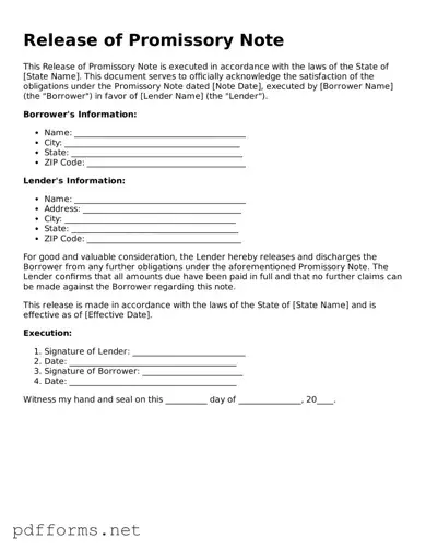 Official Release of Promissory Note Template
