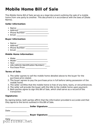 Official Mobile Home Bill of Sale Template