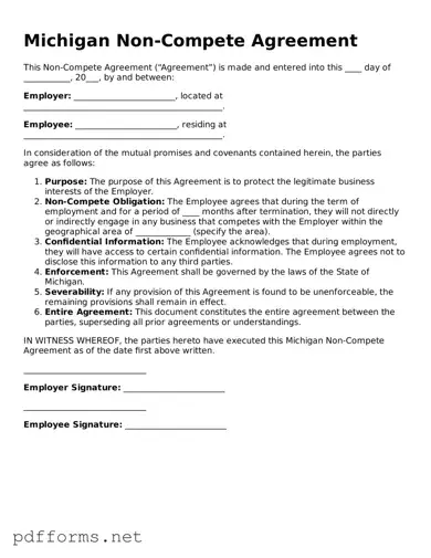 Free  Non-compete Agreement Document for Michigan