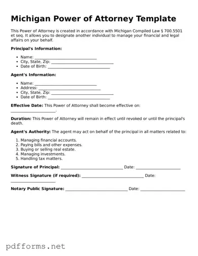 Free  Power of Attorney Document for Michigan