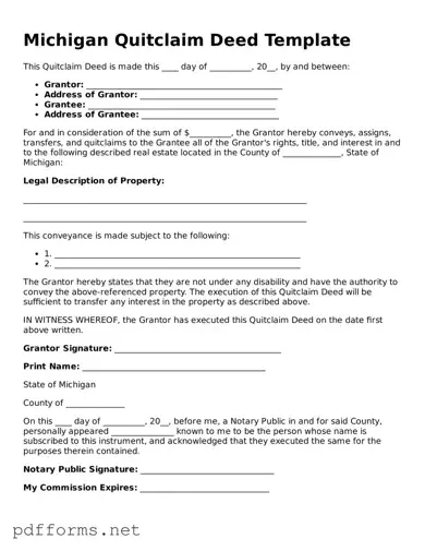 Free  Quitclaim Deed Document for Michigan