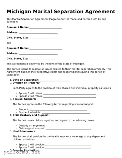 Free  Marital Separation Agreement Document for Michigan