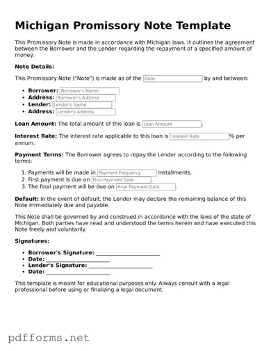 Free  Promissory Note Document for Michigan