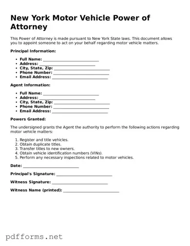 Free  Motor Vehicle Power of Attorney Document for New York