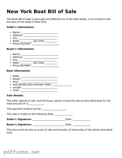 Free  Boat Bill of Sale Document for New York