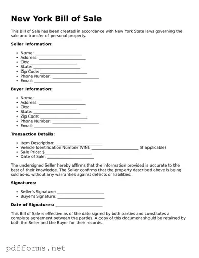 Free  Bill of Sale Document for New York