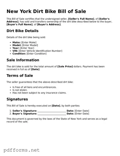 Free  Dirt Bike Bill of Sale Document for New York