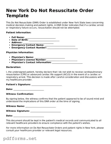 Free  Do Not Resuscitate Order Document for New York