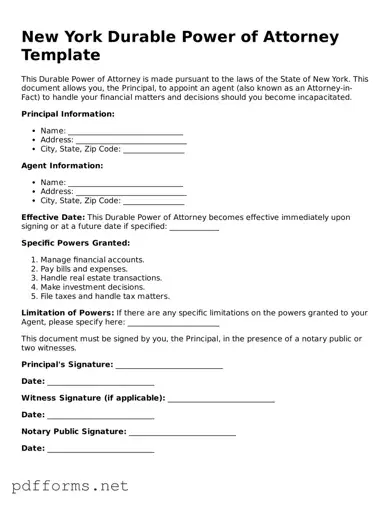 Free  Durable Power of Attorney Document for New York