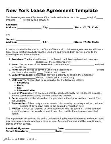 Free  Lease Agreement Document for New York