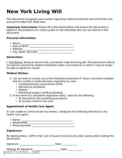 Free  Living Will Document for New York