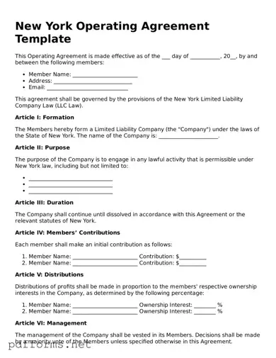 Free  Operating Agreement Document for New York