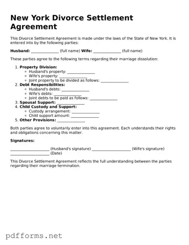 Free  Divorce Settlement Agreement Document for New York