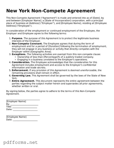 Free  Non-compete Agreement Document for New York