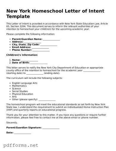 Free  Homeschool Letter of Intent Document for New York