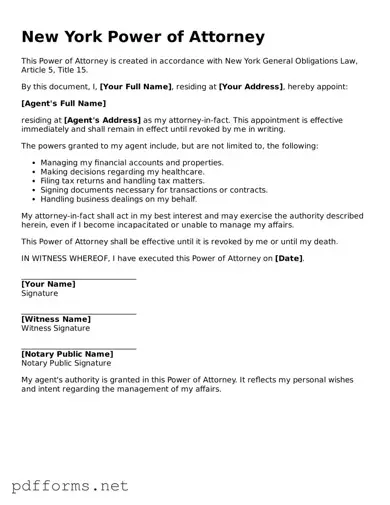 Free  Power of Attorney Document for New York