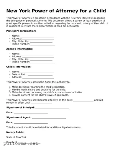 Free  Power of Attorney for a Child Document for New York