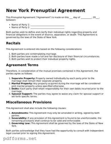 Free  Prenuptial Agreement Document for New York