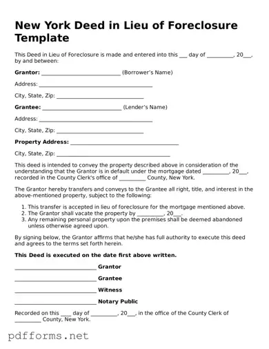 Free  Deed in Lieu of Foreclosure Document for New York