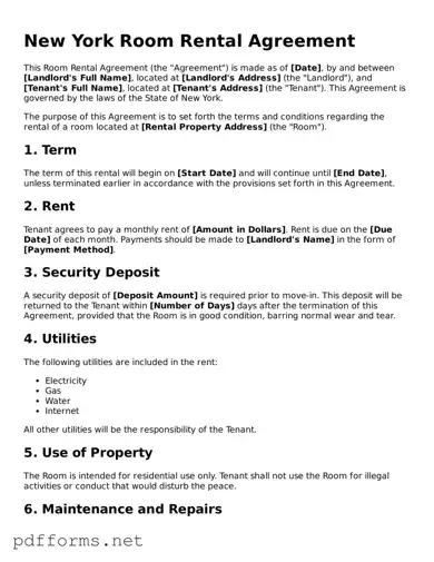 Free  Room Rental Agreement Document for New York